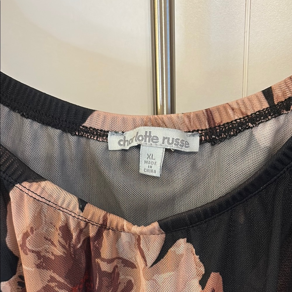 LAST CALL! Charlotte Russe Black and Cream Bodysuit with Ruffle Sheer Elegance - Picture 2 of 6